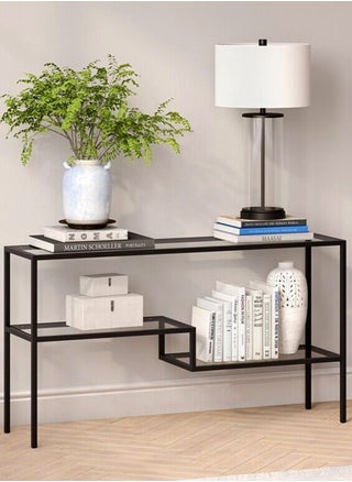Glass console table  with shelves 130*80 CM - pzsku/Z8FAB190C572C4DCEFE8AZ/45/_/1709017192/5febcaca-f138-484d-9dd6-101b61b62e13