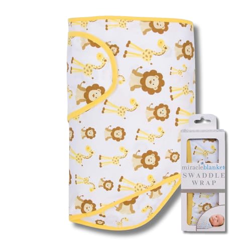 Miracle Blanket Swaddle Wrap – Help Your Newborn Sleep Longer – Soft & Secure Sleep Sack for Infants – Easy-to-Use Swaddling Blanket for a Calm Baby (Giraffes & Lions) - Image 1