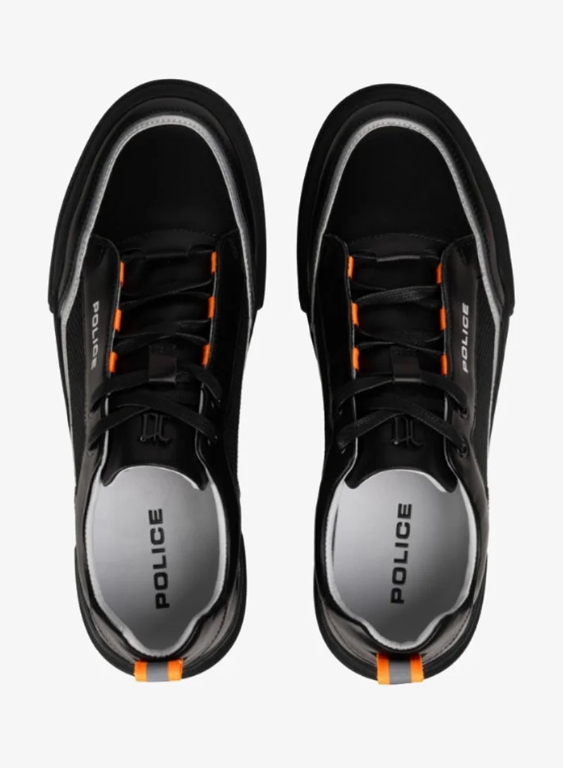Police Police Men's Leather Low-Top Sneakers with Technical Accent Detailing, Genuine Calf Leather & Progressive Urban Design –  Black