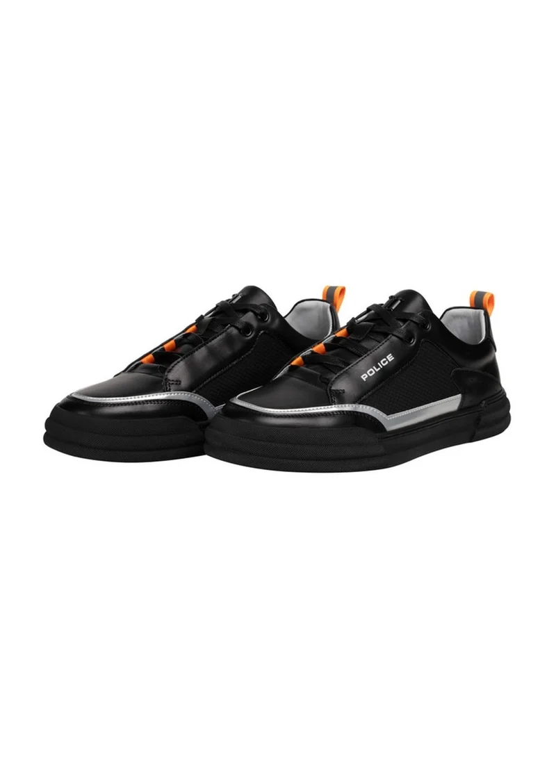 بوليس Police Men's Leather Low-Top Sneakers with Technical Accent Detailing, Genuine Calf Leather & Progressive Urban Design –  Black