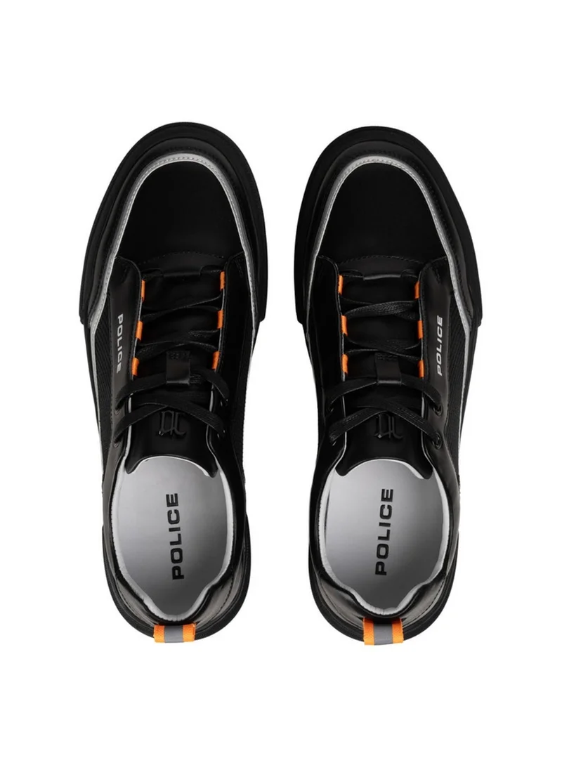 بوليس Police Men's Leather Low-Top Sneakers with Technical Accent Detailing, Genuine Calf Leather & Progressive Urban Design –  Black