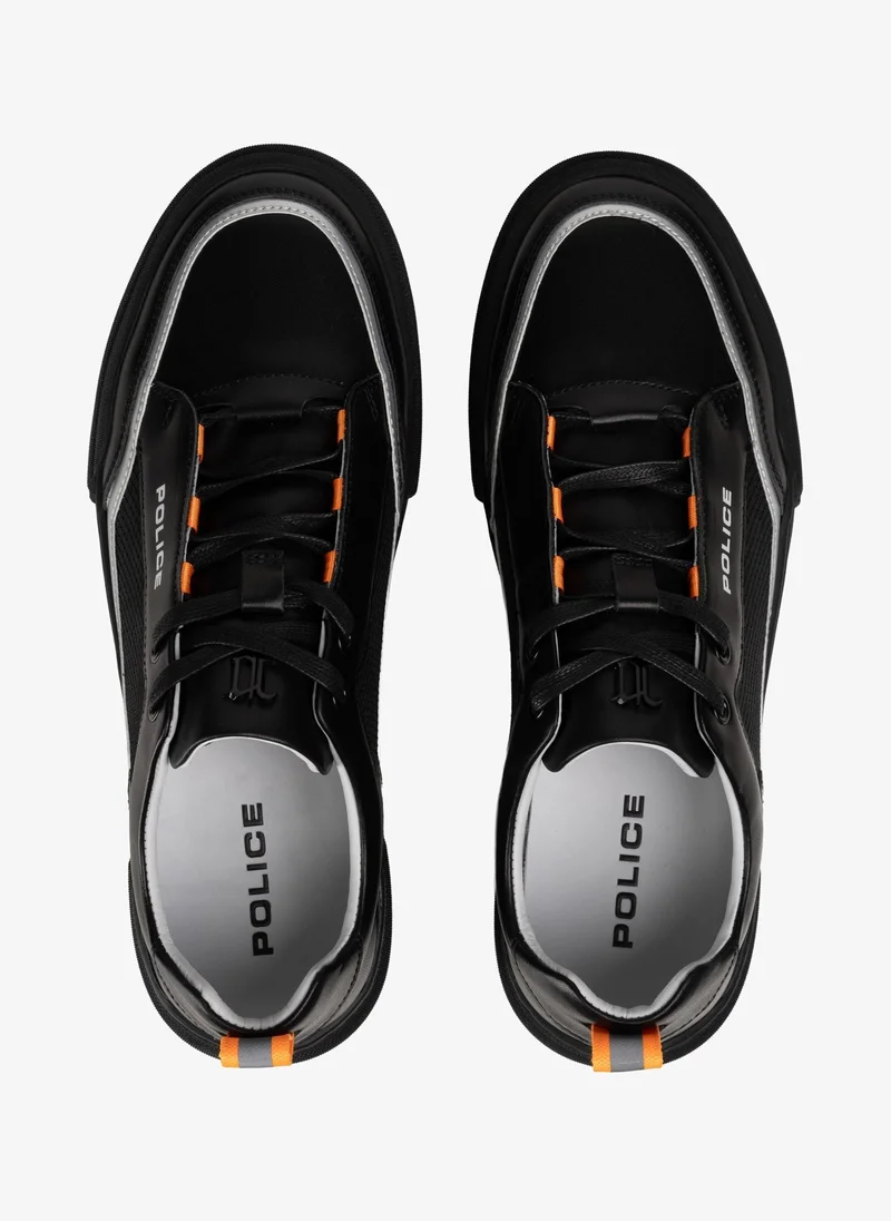 بوليس Police Men's Leather Low-Top Sneakers with Technical Accent Detailing, Genuine Calf Leather & Progressive Urban Design –  Black