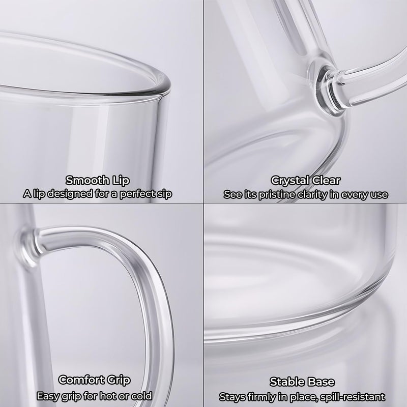 Aquach 16 oz Glass Coffee Mugs with Handle Set of 2 - Large Clear Glass Cups for Latte, Cappuccino, and Tea - Image 5