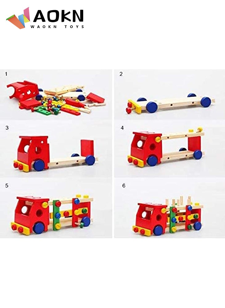 WAOKN Take Apart Wooden Bus Toy Wooden Hammer and Ball Toys STEM Developmental Fun Learning Toy Montessori Toys  - Image 4