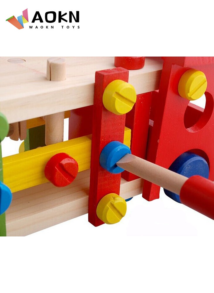 WAOKN Take Apart Wooden Bus Toy Wooden Hammer and Ball Toys STEM Developmental Fun Learning Toy Montessori Toys  - Image 3