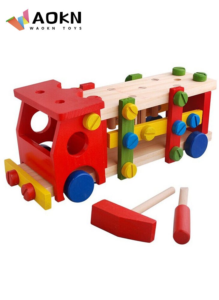 WAOKN Take Apart Wooden Bus Toy Wooden Hammer and Ball Toys STEM Developmental Fun Learning Toy Montessori Toys  - Image 1