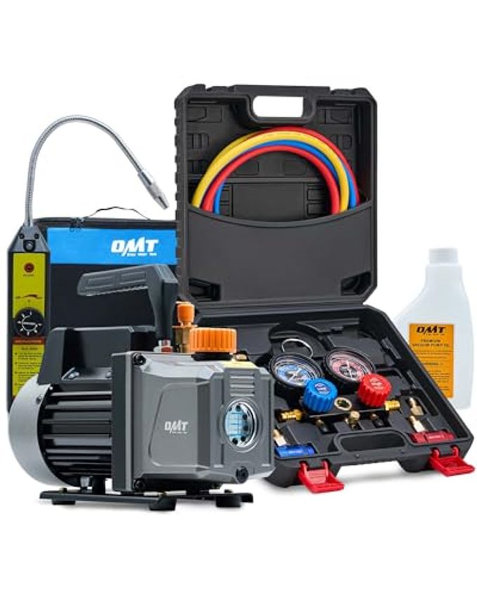 Orion Motor Tech R1234Yf Ac Vacuum Pump And Gauge Set, 1/3 Hp 4 Cfm Vacuum Pump Manifold Gauge Kit With Leak Detector 3 Hoses & Adapter For R1234Yf, A/C Vacuum Pump Kit For Auto Hvac Systems - Image 1