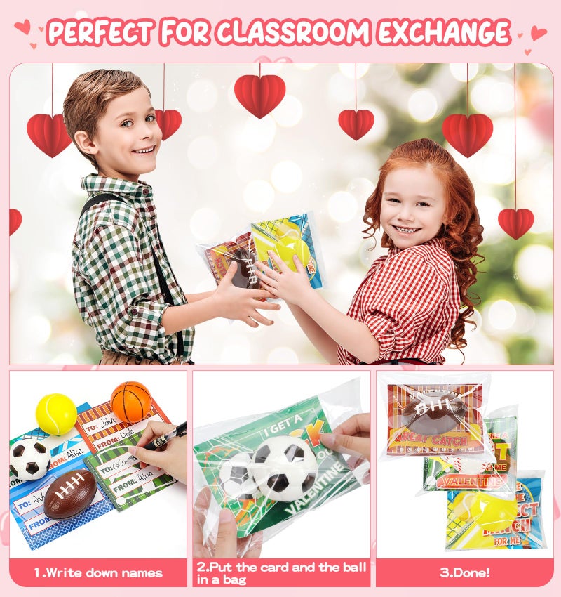 Ellinjan 30 Pack Valentine Cards for Kids Classroom with Sports Squeeze Balls Bulk, Fun Valentine Classroom Gifts, Valentine Exchange for Boys Girls School Class Game Prizes Fidget Toys Party Favors - Image 4