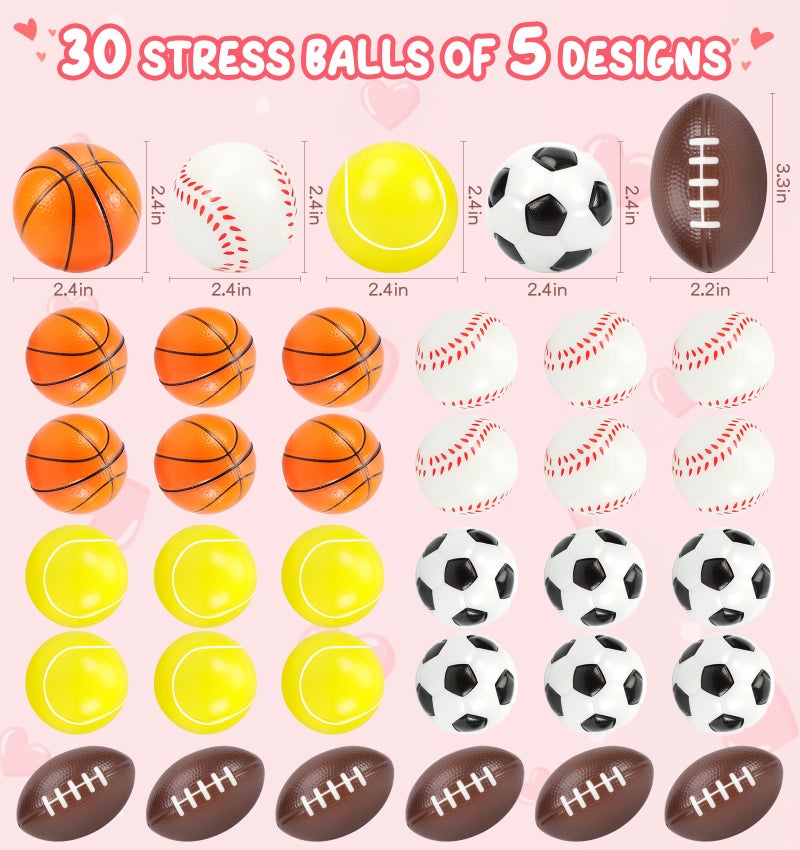 Ellinjan 30 Pack Valentine Cards for Kids Classroom with Sports Squeeze Balls Bulk, Fun Valentine Classroom Gifts, Valentine Exchange for Boys Girls School Class Game Prizes Fidget Toys Party Favors - Image 5