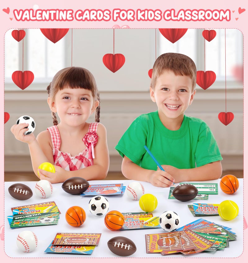 Ellinjan 30 Pack Valentine Cards for Kids Classroom with Sports Squeeze Balls Bulk, Fun Valentine Classroom Gifts, Valentine Exchange for Boys Girls School Class Game Prizes Fidget Toys Party Favors - Image 2