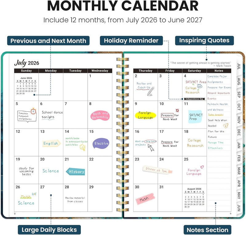 ZOTIA Planner 2026-2027, Monthly and Weekly Academic Planner July 2026 - June 2027, Hardcover Student Teacher Planning Agenda Calendar Book with Tabs, Perfect for Office School Supplies, A5 (6.3" x 8.5 - Image 2