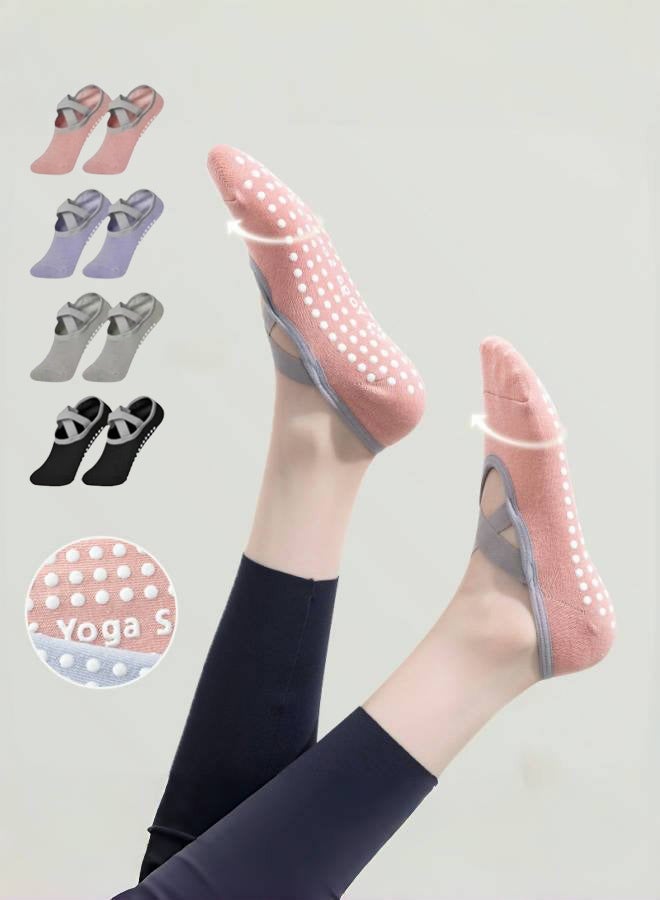 Generic 4 Pairs Yoga Grip Socks For Women，Pilates Anti Slip Socks Non Slip Socks For Pilates,Yoga, Ballet, Dance - Image 1