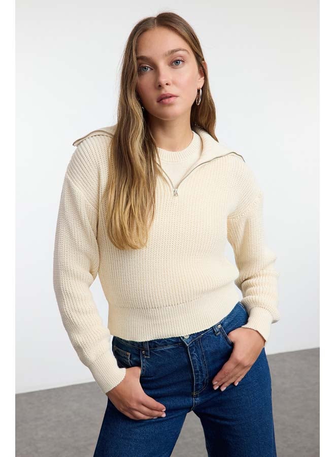 trendyol Crop Turn-down Collar Sweater-Blouse Set Knitwear Sweater TWOAW25KZ00194  - Image 1