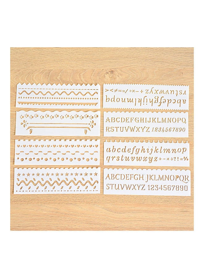 NIBEMINENT 8-Piece Waves And Letters Themed Drawing Stencil Sheet White