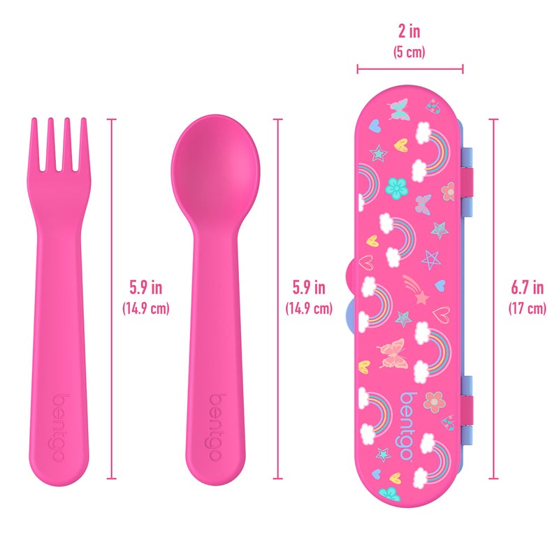 Bentgo Kids Utensil Set - Reusable Plastic Fork, Spoon & Storage Case BPA-Free Materials, Easy-Grip Handles, Dishwasher Safe Ideal for School Lunch, Travel, Outdoors (Rainbows and Butterflies) - Image 5