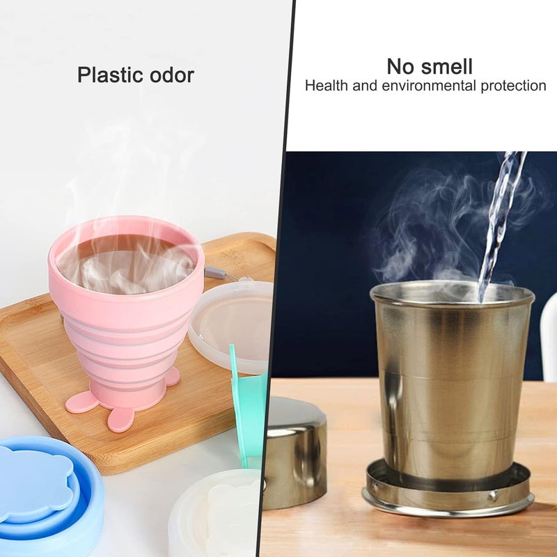 MADHYA Stainless Steel Folding Cup, Small Portable Camping Mug Drink Cup with Lid & Keychain for Outdoor Travel Camping Hiking Pocket Size Reusable Collapsible Space-Saving 120ml Travel Cup, Pack of 1 - Image 3