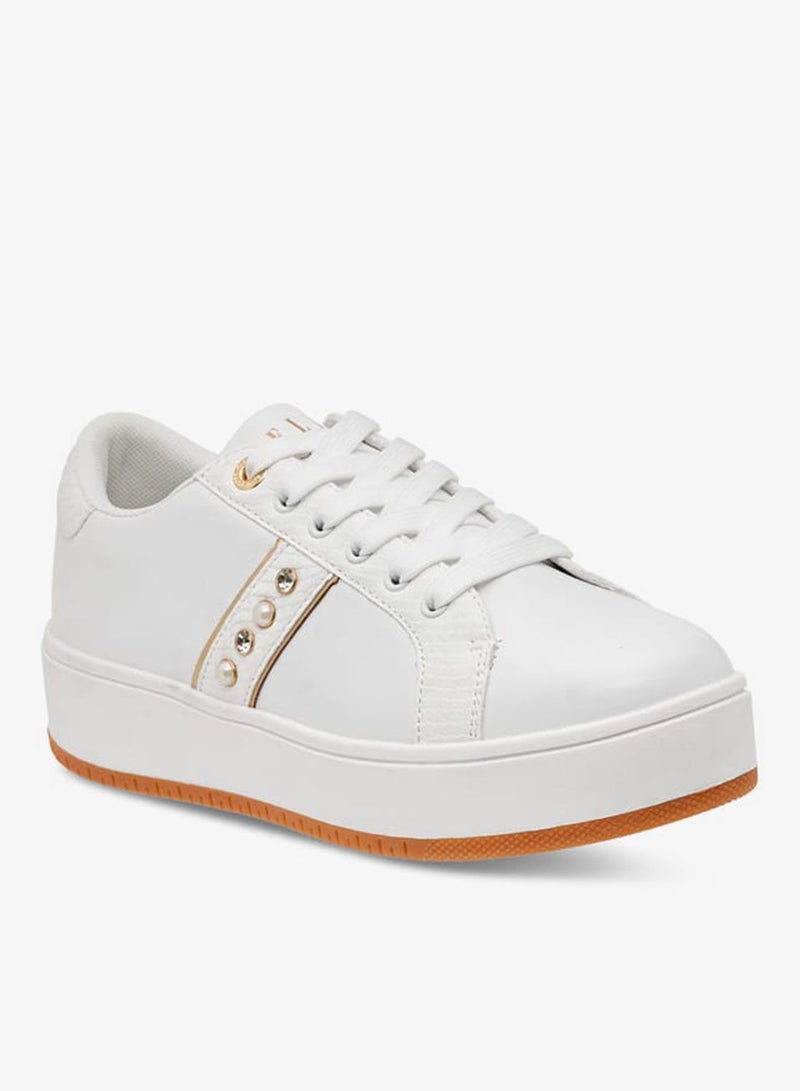 ELLE Women's Studded Sneakers with Lace-Up Closure - Image 2