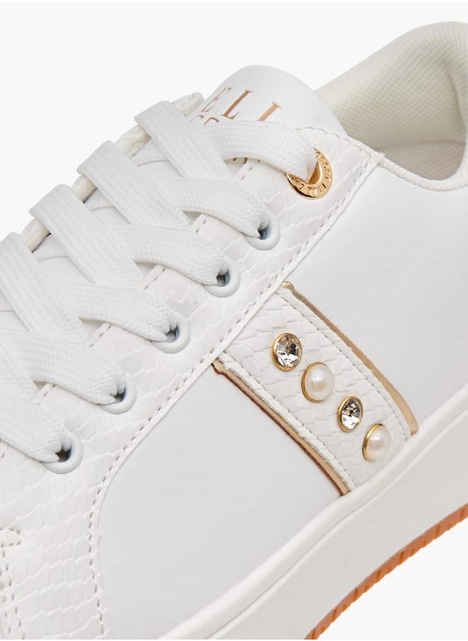 ELLE Women's Studded Sneakers with Lace-Up Closure  - Image 4