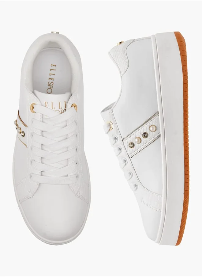 ايل Women's Studded Sneakers with Lace-Up Closure