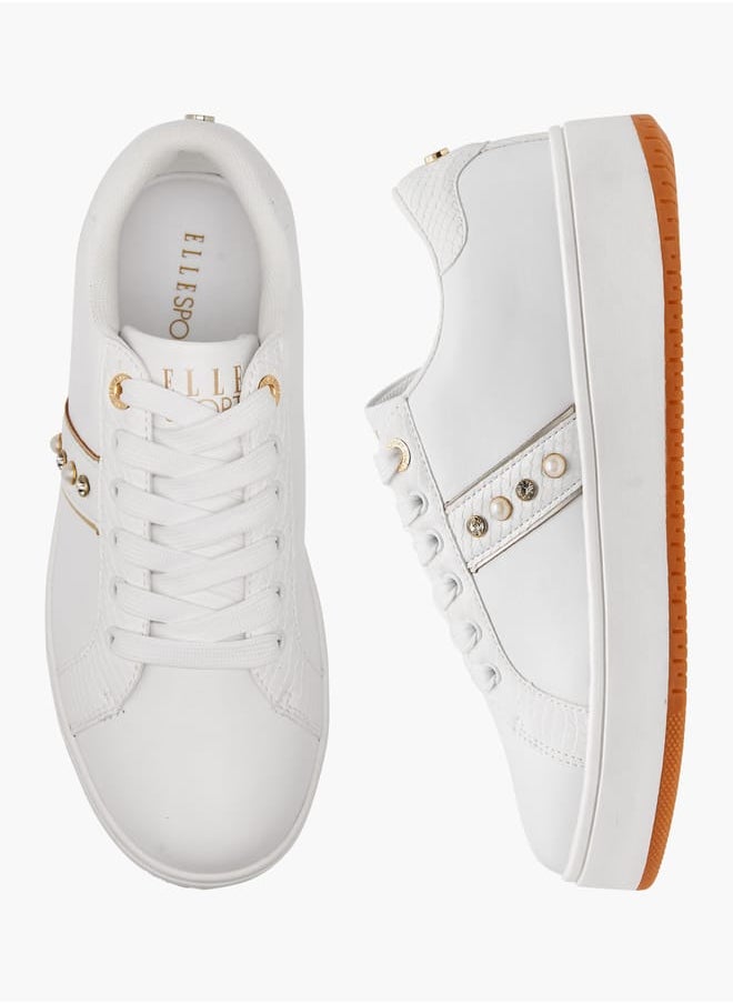 ELLE Women's Studded Sneakers with Lace-Up Closure  - Image 1