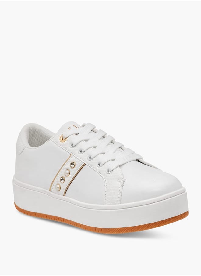 ELLE Women's Studded Sneakers with Lace-Up Closure  - Image 2