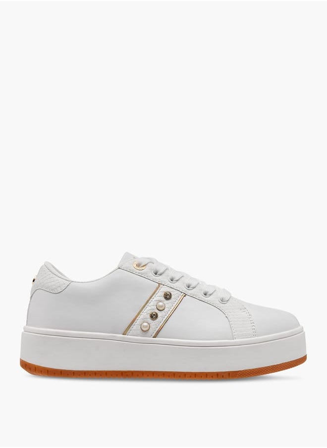 ELLE Women's Studded Sneakers with Lace-Up Closure  - Image 3