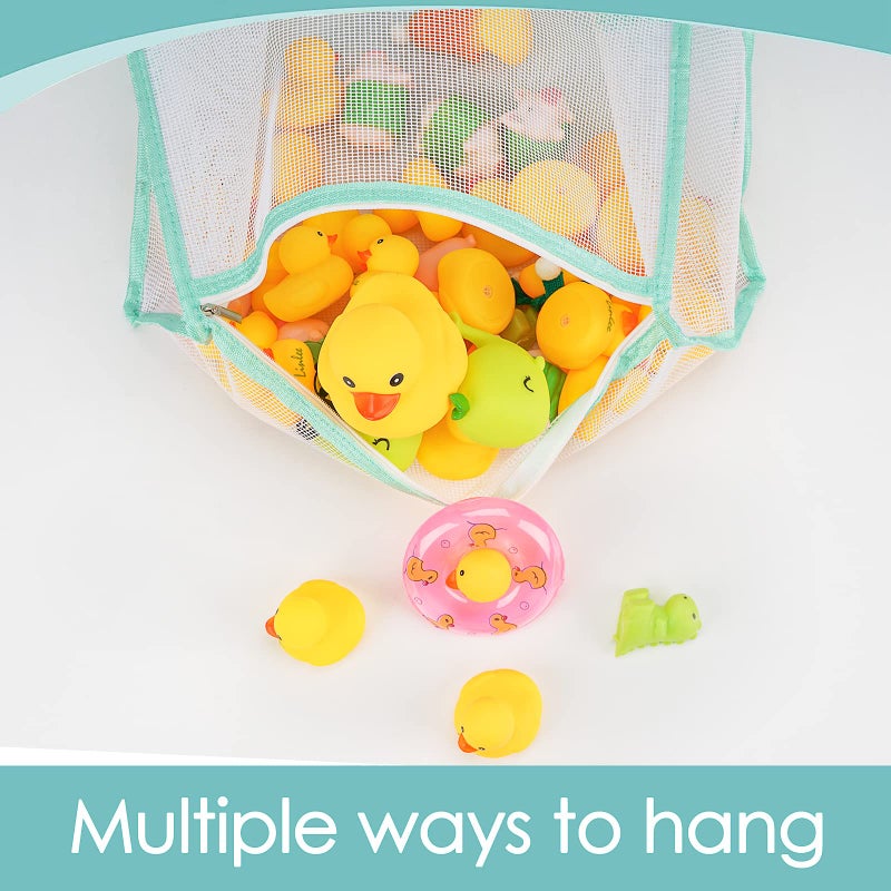 Linkidea 2 Pack Zippered Mesh Bath Toy Organizer, Bath Toy Storage Bag Multiple Ways to Hang, Bathroom Toy Mesh Bag, Bathtub Toy Storage Holder (Green) - Image 4