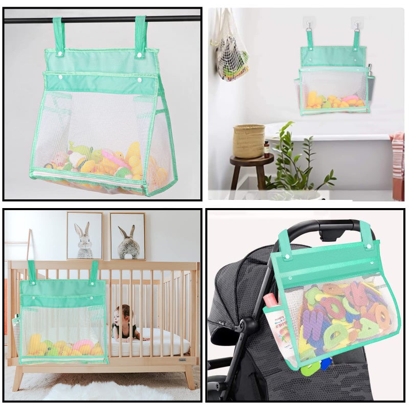 Linkidea 2 Pack Zippered Mesh Bath Toy Organizer, Bath Toy Storage Bag Multiple Ways to Hang, Bathroom Toy Mesh Bag, Bathtub Toy Storage Holder (Green) - Image 2