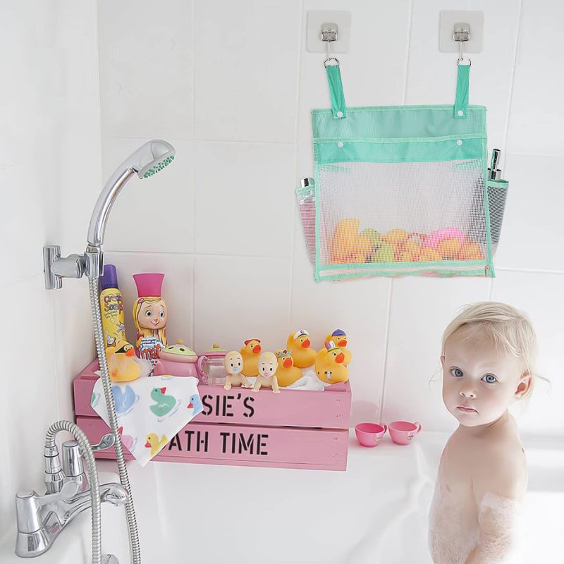 Linkidea 2 Pack Zippered Mesh Bath Toy Organizer, Bath Toy Storage Bag Multiple Ways to Hang, Bathroom Toy Mesh Bag, Bathtub Toy Storage Holder (Green) - Image 5
