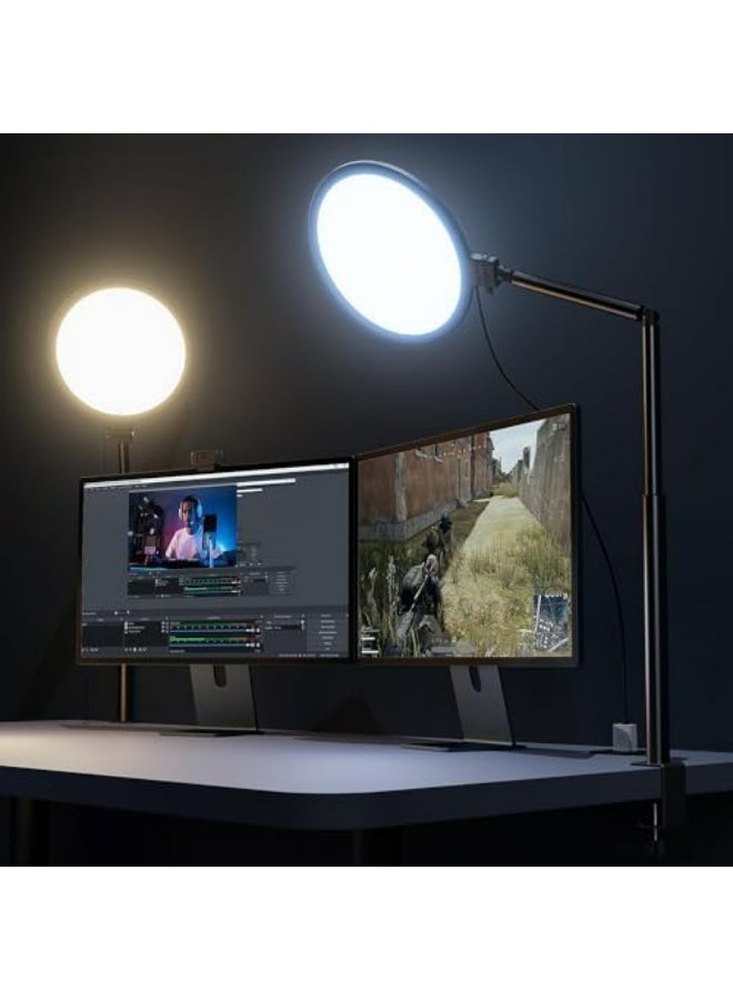 بيكنجينوس مصباح مكتبي حلقة مقاس 10.2 بوصة مع حامل للاجتماعات، ضوء رئيسي مع حامل، دوران 360 درجة وضوء مؤتمرات فيديو قابل للتعديل في الارتفاع، ضبط لضوء مكتب الذراع، ضوء للتكبير للمكتب المنزلي. - Image 1