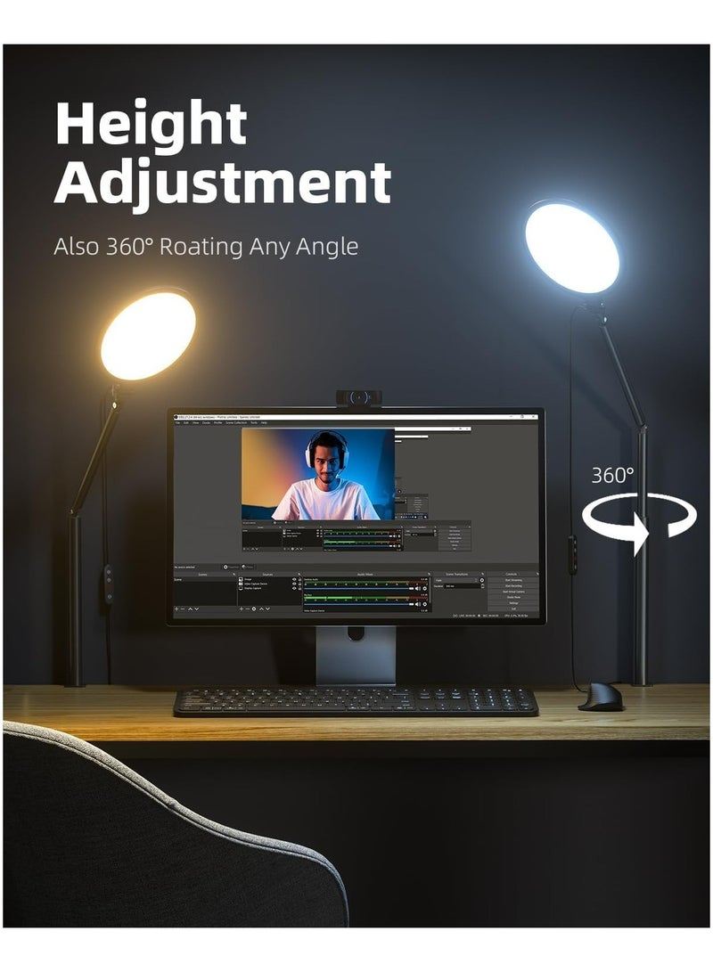 بيكنجينوس مصباح مكتبي حلقة مقاس 10.2 بوصة مع حامل للاجتماعات، ضوء رئيسي مع حامل، دوران 360 درجة وضوء مؤتمرات فيديو قابل للتعديل في الارتفاع، ضبط لضوء مكتب الذراع، ضوء للتكبير للمكتب المنزلي. - Image 3