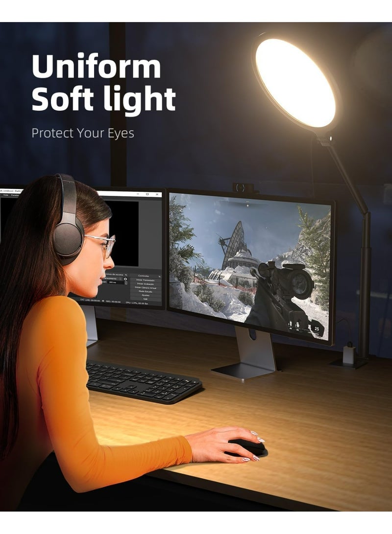 بيكنجينوس مصباح مكتبي حلقة مقاس 10.2 بوصة مع حامل للاجتماعات، ضوء رئيسي مع حامل، دوران 360 درجة وضوء مؤتمرات فيديو قابل للتعديل في الارتفاع، ضبط لضوء مكتب الذراع، ضوء للتكبير للمكتب المنزلي. - Image 2