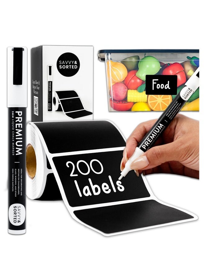 Savvy & Sorted 200 Chalkboard Labels For Jars Chalkboard Stickers Chalk Labels For Containers Pantry Labels For Storage Bins Labels For Organizing Labels For Glass Bottles Removable Labels Stickers Bin Labels  - Image 1