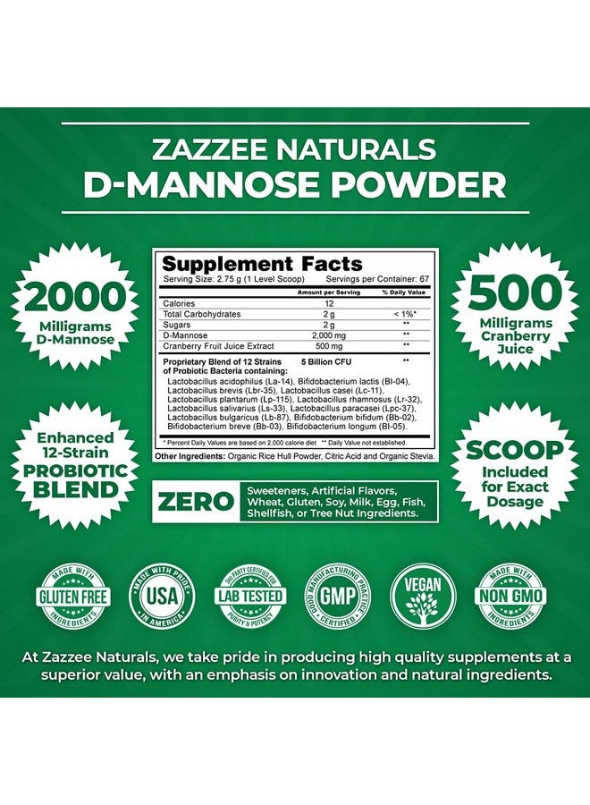 Zazzee Dmannose Powder Plus 67 Servings 6.5 Ounces Plus 5 Billion Cfu Probiotics Enhanced With Pure Cranberry Juice Includes Free Scoop Fastacting Vegan Nongmo And Allnatural - Image 3