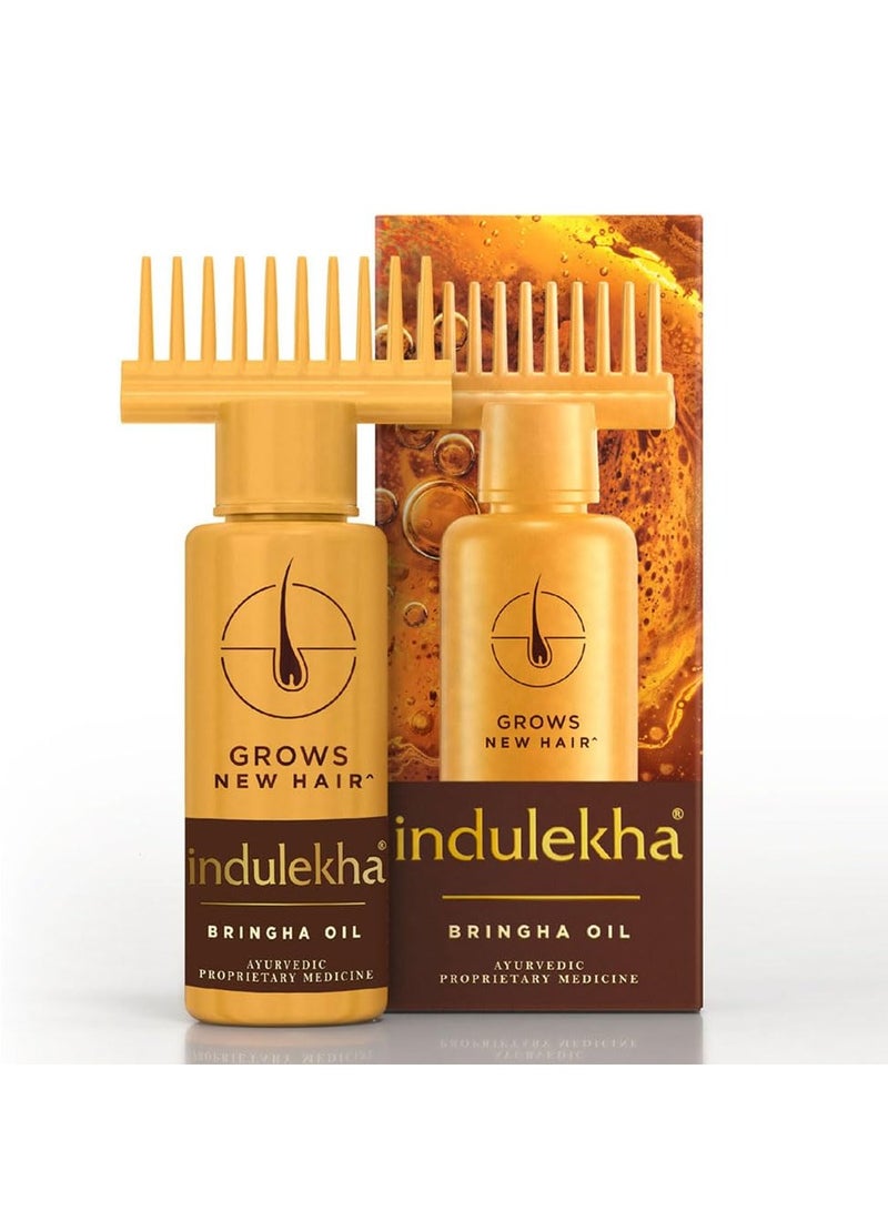 إندوليكا زيت الشعر إندوليكا برينغا الأيورفيدا 100 مل|| التحكم في تساقط الشعر ونمو الشعر باستخدام زيت بريندراجاراج وجوز الهند - زجاجة مشط لوضع المكياج للرجال والنساء - Image 1