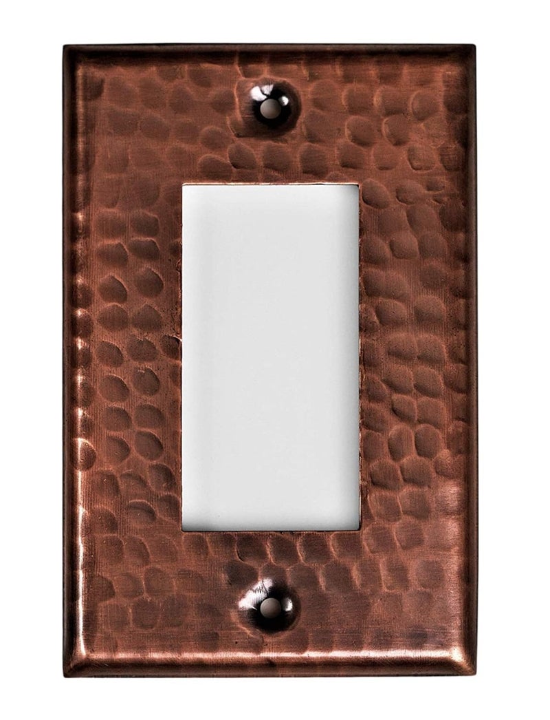 Monarch Abode 17013 Single Switch Hand Hammered Rocker Decorative Wall Plate - Switch Plate Outlet Cover - 1-Gang Pure Copper - Hammered Copper Outlet Covers - Copper Switch Plate Covers - Image 1