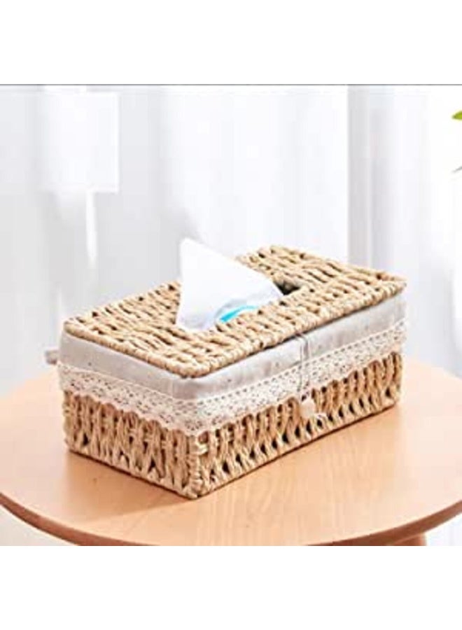 Elegant Woven Tissue Holder Case – Multifunctional Rectangular Box with Lace Detailing - Image 5