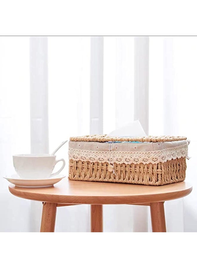 Elegant Woven Tissue Holder Case – Multifunctional Rectangular Box with Lace Detailing - Image 4