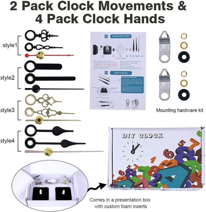 EMOON 2 Pack Clock Movement Mechanism with 4 Pairs of Short Hands Battery Silent Sweep Operated Quartz Clock Motor Kit DIY Repair Parts Replacement, 3/4 Inch Total Shaft Length - Image 3
