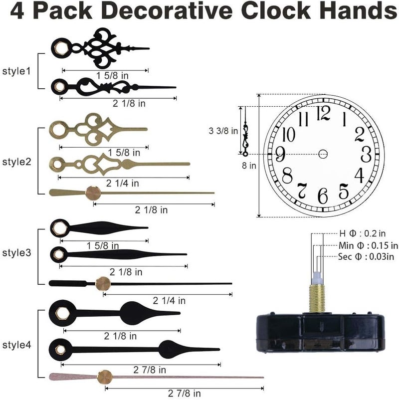 EMOON 2 Pack Clock Movement Mechanism with 4 Pairs of Short Hands Battery Silent Sweep Operated Quartz Clock Motor Kit DIY Repair Parts Replacement, 3/4 Inch Total Shaft Length - Image 5