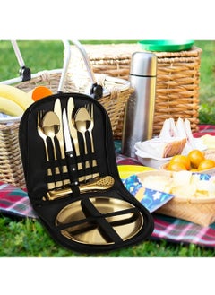 Excefore Stainless Steel Tableware Set for Camping and Picnics - Portable 10 Piece Kit with Knife, Fork, Spoon, Plate, and Steak Clip  - Image 4
