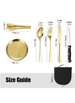 Excefore Stainless Steel Tableware Set for Camping and Picnics - Portable 10 Piece Kit with Knife, Fork, Spoon, Plate, and Steak Clip  - Image 2