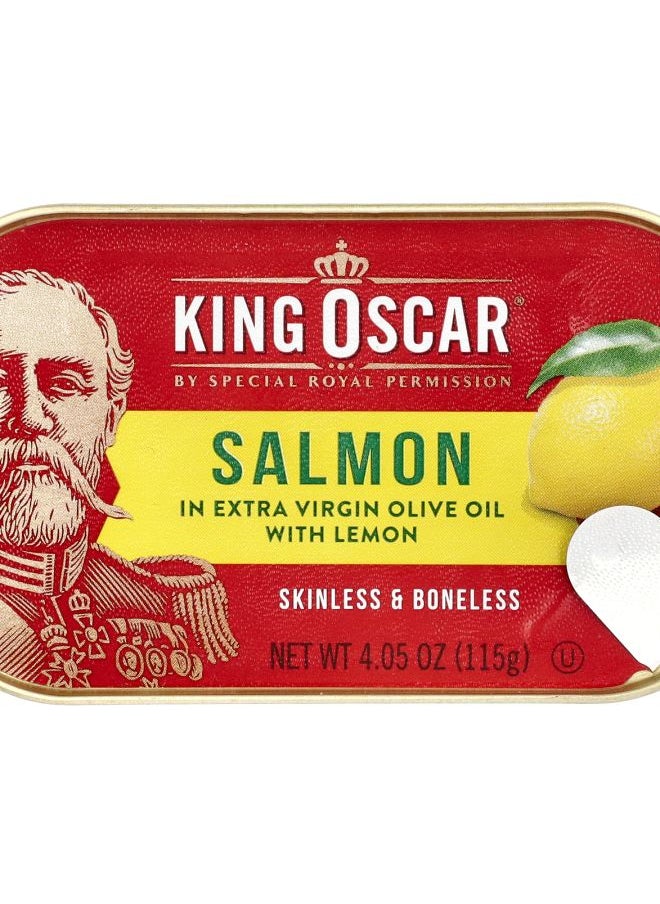 KING OSCAR Skinless & Boneless Salmon in Extra Virgin Olive Oil With Lemon 4.05 oz (115 g) 
