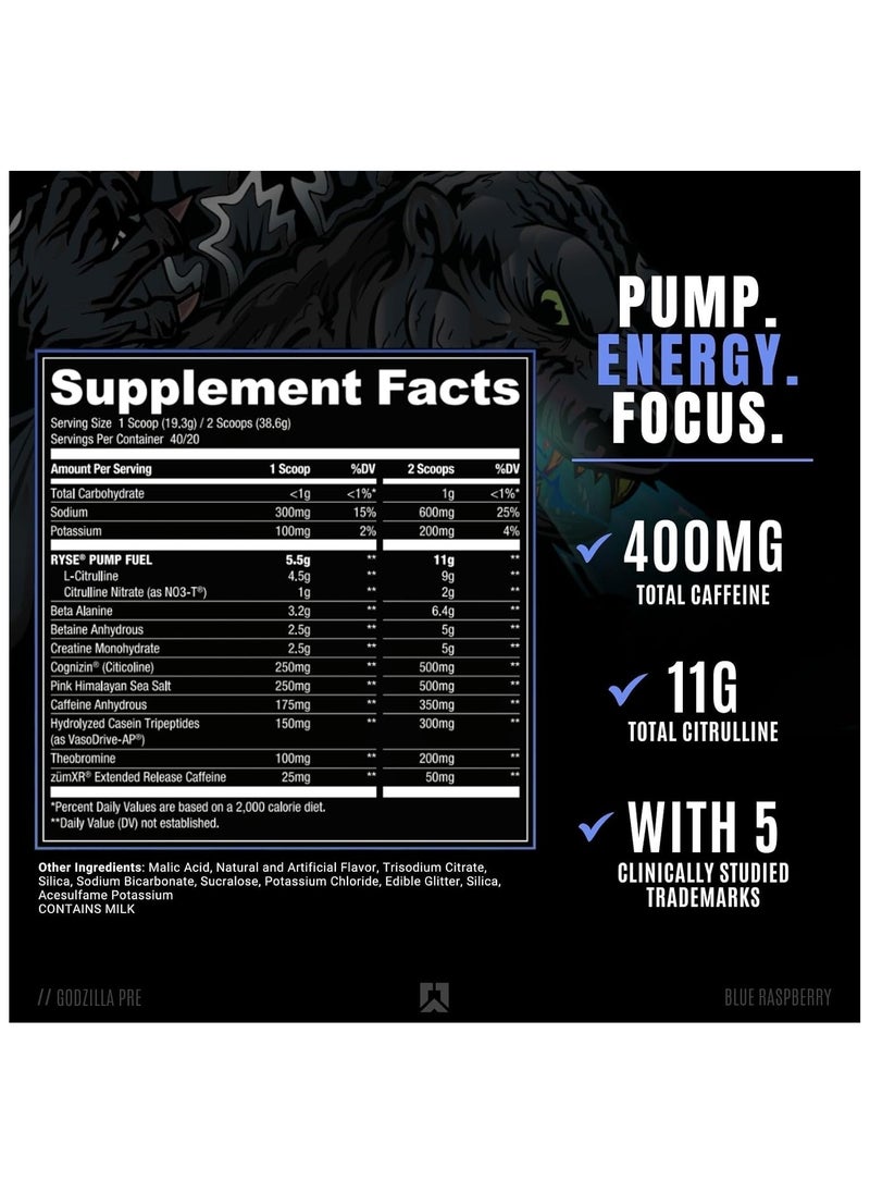 RYSE - Godzilla Pre Workout, Blue Raspberry, 40 Servings - Image 1