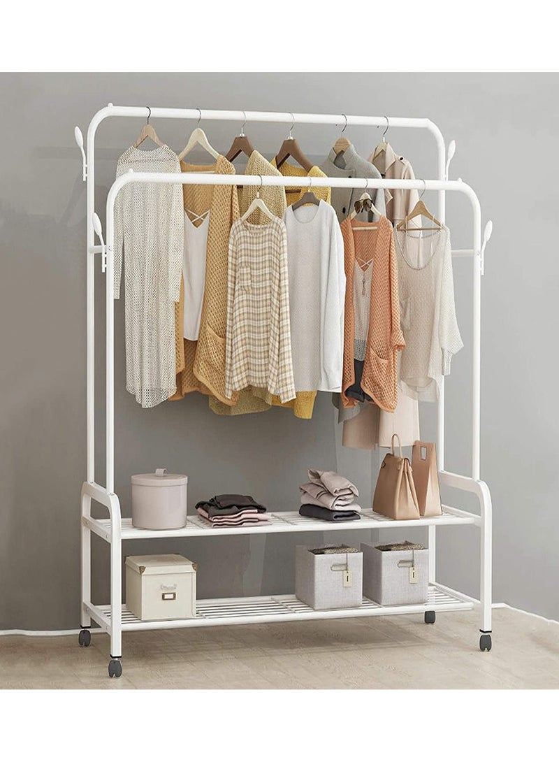 DubaiGallery Double Hanging Rod Garment Rack Hanger with Top Rod and Lower Storage Shelf, Closet Organizer Clothes Rack for Bedroom, Living Room and Entryway Steel Wall Shelf  (Number of Shelves - 2, White)  - Image 3