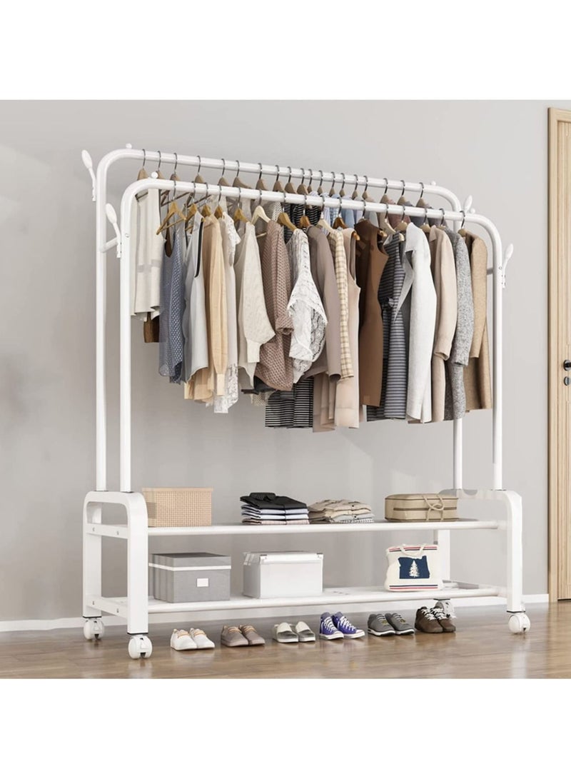 DubaiGallery Double Hanging Rod Garment Rack Hanger with Top Rod and Lower Storage Shelf, Closet Organizer Clothes Rack for Bedroom, Living Room and Entryway Steel Wall Shelf  (Number of Shelves - 2, White)  - Image 1