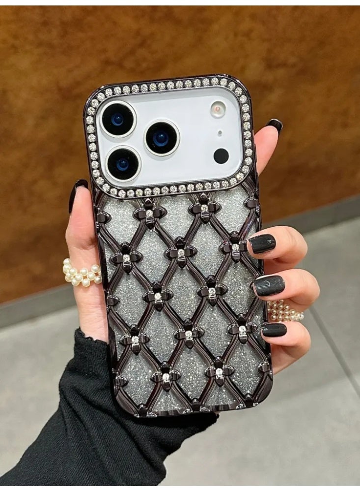 Luxury Electroplated Rhombus Rhinestone Glitter Phone Case For iPhone 16/17, Anti-Fingerprint Gradient Bling Shockproof Protective Cover With Diamond Lens Frame - Image 3
