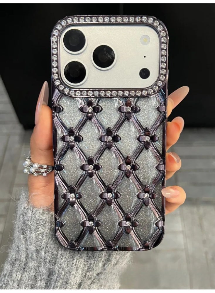 Luxury Electroplated Rhombus Rhinestone Glitter Phone Case For iPhone 16/17, Anti-Fingerprint Gradient Bling Shockproof Protective Cover With Diamond Lens Frame - Image 1