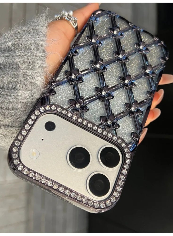 Luxury Electroplated Rhombus Rhinestone Glitter Phone Case For iPhone 16/17, Anti-Fingerprint Gradient Bling Shockproof Protective Cover With Diamond Lens Frame - Image 2