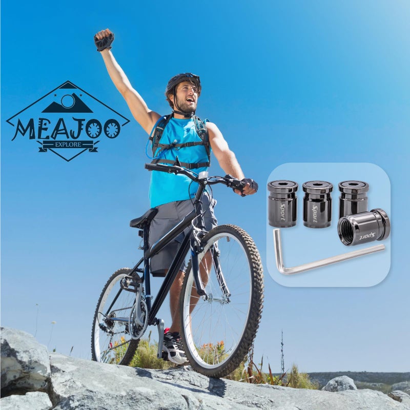 MEAJOO 4 قطع مضادة للسرقة على شكل رصاصة أغطية جذعية لصمام الإطارات مانعة للتسرب لحماية الهواء أغطية صمام الإطارات العالمية مع حلقة مطاطية على شكل O مناسبة للسيارات والشاحنات والدراجات النارية (بندقية سوداء) - Image 5